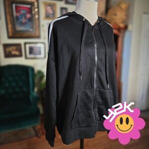 Vintage Y2K Bebe Sport Black Full Zip Hoodie Logo Tape Sleeve Sweatshirt Jacket